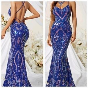 Royal Blue Contrast Sequin, cami, backless, premium Brand And Quality, …